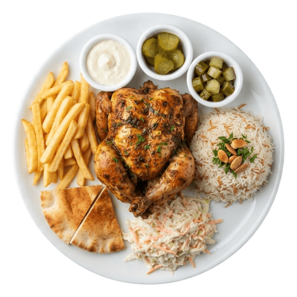 Ganzes Hähnchen (mit Beilagen)